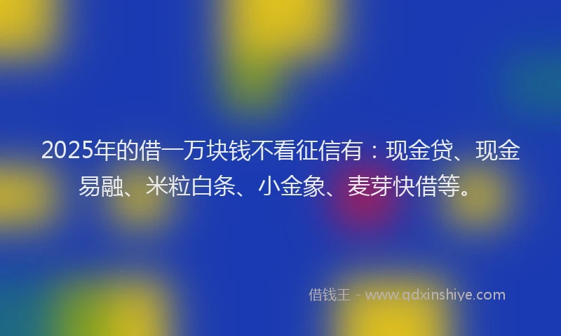 2025年的借一万块钱不看征信有：现金贷、现金易融、米粒白条、小金象、麦芽快借等。