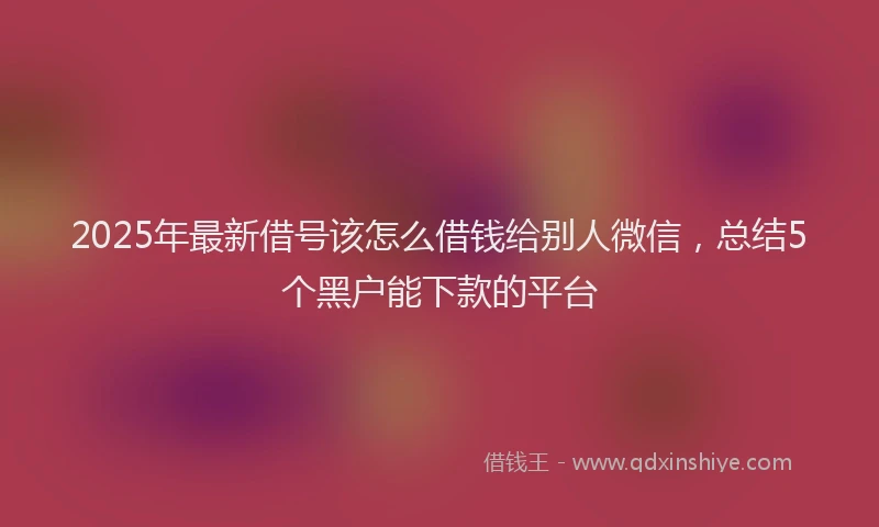 2025年最新借号该怎么借钱给别人微信，总结5个黑户能下款的平台