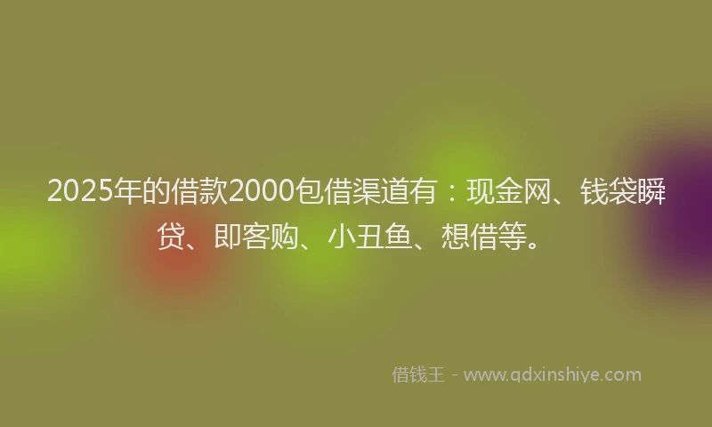 2025年的借款2000包借渠道有：现金网、钱袋瞬贷、即客购、小丑鱼、想借等。