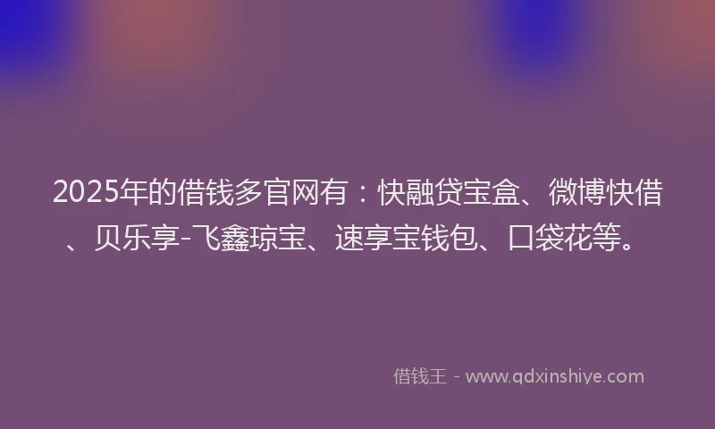 2025年的借钱多官网有：快融贷宝盒、微博快借、贝乐享-飞鑫琼宝、速享宝钱包、口袋花等。