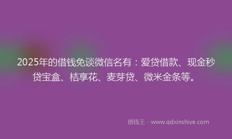 2025年的借钱免谈微信名有：爱贷借款、现金秒贷宝盒、桔享花、麦芽贷、微米金条等。