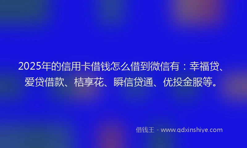2025年的信用卡借钱怎么借到微信有：幸福贷、爱贷借款、桔享花、瞬信贷通、优投金服等。