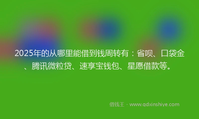 2025年的从哪里能借到钱周转有：省呗、口袋金、腾讯微粒贷、速享宝钱包、星愿借款等。