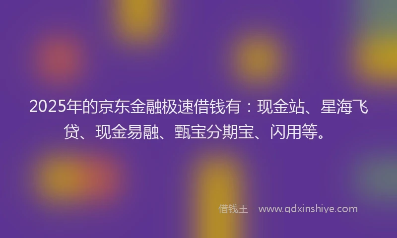 2025年的京东金融极速借钱有：现金站、星海飞贷、现金易融、甄宝分期宝、闪用等。