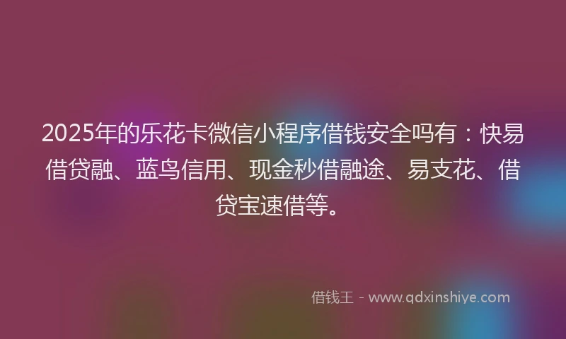 2025年的乐花卡微信小程序借钱安全吗有：快易借贷融、蓝鸟信用、现金秒借融途、易支花、借贷宝速借等。