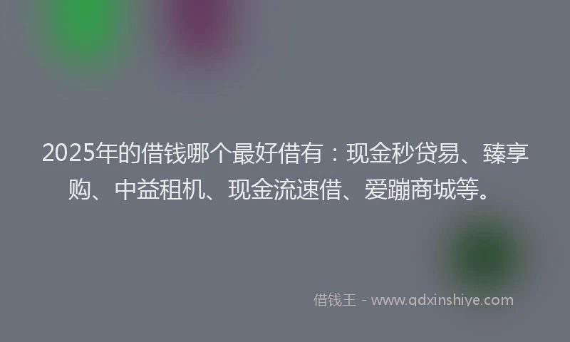2025年的借钱哪个最好借有：现金秒贷易、臻享购、中益租机、现金流速借、爱蹦商城等。
