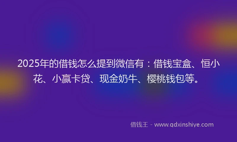 2025年的借钱怎么提到微信有：借钱宝盒、恒小花、小赢卡贷、现金奶牛、樱桃钱包等。