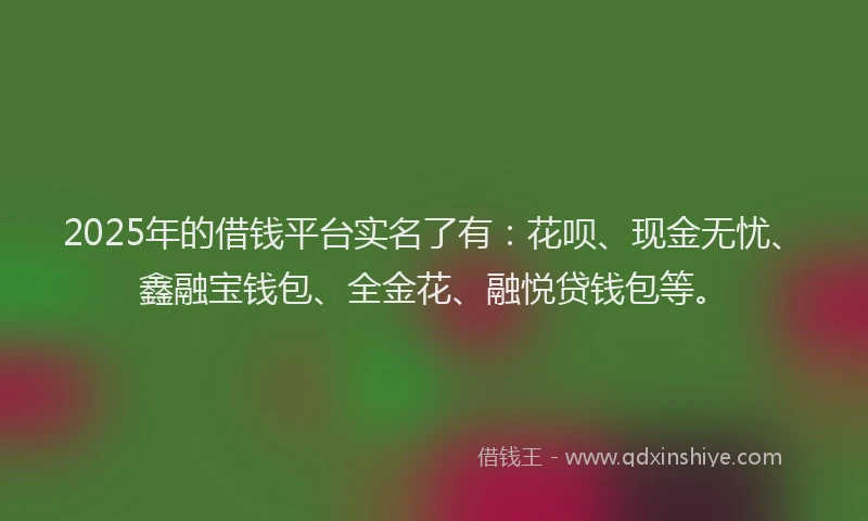 2025年的借钱平台实名了有：花呗、现金无忧、鑫融宝钱包、全金花、融悦贷钱包等。