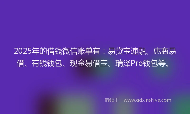 2025年的借钱微信账单有：易贷宝速融、惠商易借、有钱钱包、现金易借宝、瑞泽Pro钱包等。