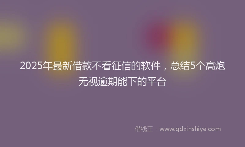2025年最新借款不看征信的软件，总结5个高炮无视逾期能下的平台