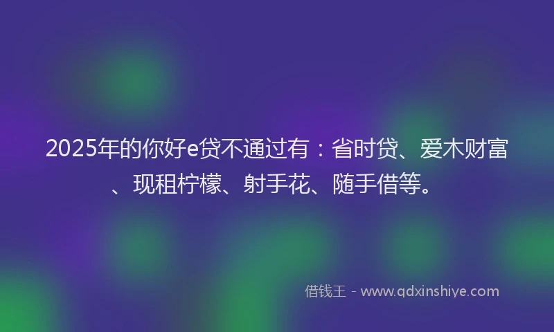 2025年的你好e贷不通过有：省时贷、爱木财富、现租柠檬、射手花、随手借等。