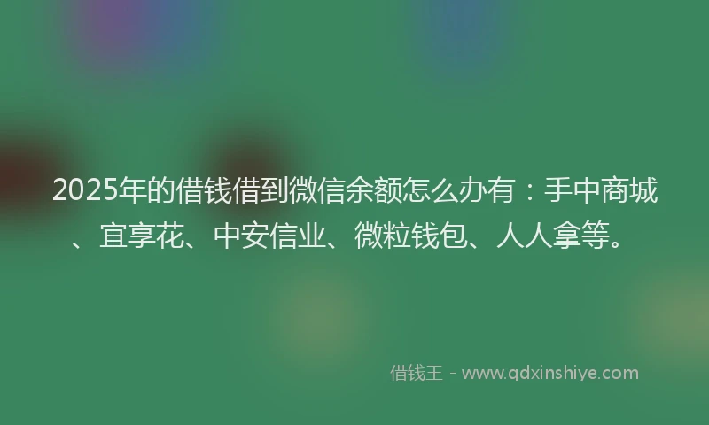 2025年的借钱借到微信余额怎么办有:手中商城、宜享花、中安信业、微粒钱包、人人拿等。