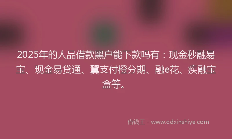 2025年的人品借款黑户能下款吗有：现金秒融易宝、现金易贷通、翼支付橙分期、融e花、疾融宝盒等。