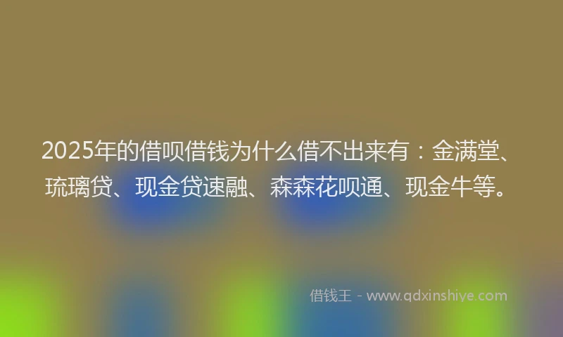 2025年的借呗借钱为什么借不出来有：金满堂、琉璃贷、现金贷速融、森森花呗通、现金牛等。