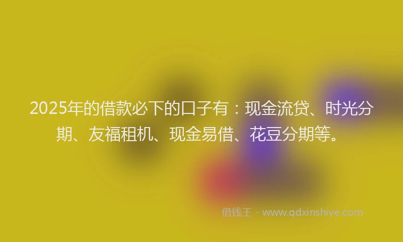 2025年的借款必下的口子有：现金流贷、时光分期、友福租机、现金易借、花豆分期等。