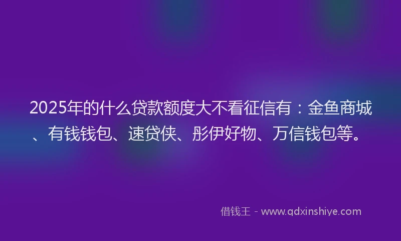 2025年的什么贷款额度大不看征信有：金鱼商城、有钱钱包、速贷侠、彤伊好物、万信钱包等。