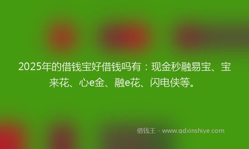 2025年的借钱宝好借钱吗有：现金秒融易宝、宝来花、心e金、融e花、闪电侠等。