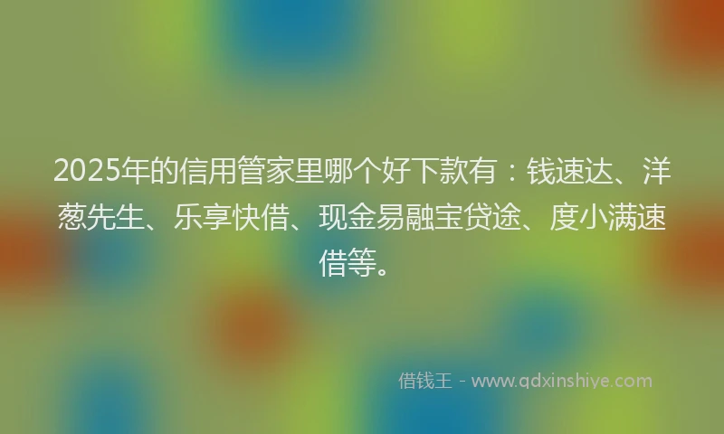 2025年的信用管家里哪个好下款有：钱速达、洋葱先生、乐享快借、现金易融宝贷途、度小满速借等。