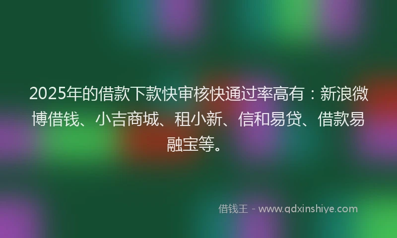 2025年的借款下款快审核快通过率高有：新浪微博借钱、小吉商城、租小新、信和易贷、借款易融宝等。
