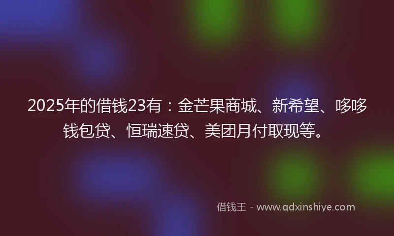 2025年的借钱23有：金芒果商城、新希望、哆哆钱包贷、恒瑞速贷、美团月付取现等。