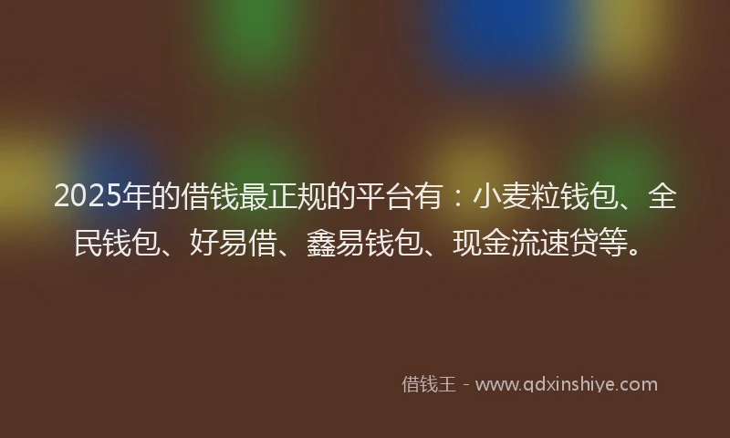 2025年的借钱最正规的平台有：小麦粒钱包、全民钱包、好易借、鑫易钱包、现金流速贷等。