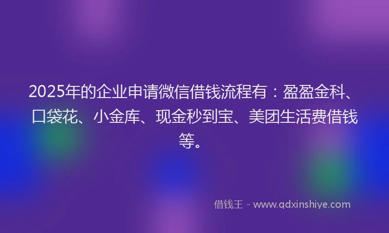 2025年的企业申请微信借钱流程有：盈盈金科、口袋花、小金库、现金秒到宝、美团生活费借钱等。