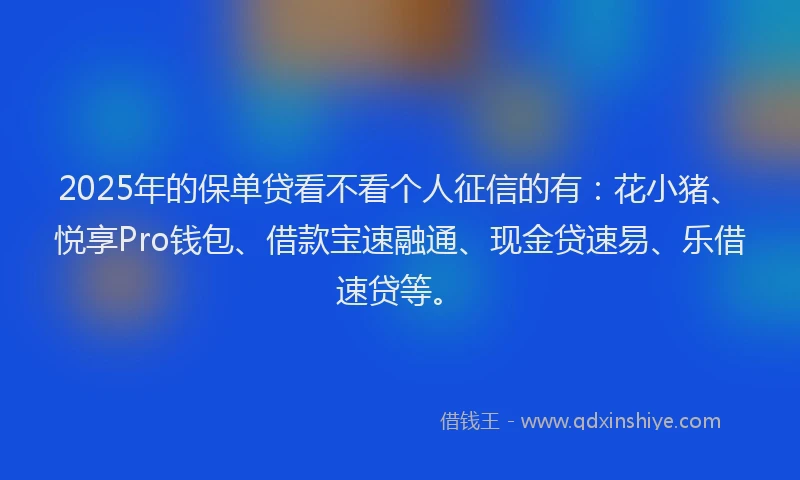 2025年的保单贷看不看个人征信的有：花小猪、悦享Pro钱包、借款宝速融通、现金贷速易、乐借速贷等。