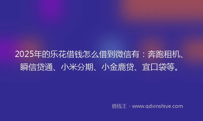2025年的乐花借钱怎么借到微信有：奔跑租机、瞬信贷通、小米分期、小金鹿贷、宜口袋等。