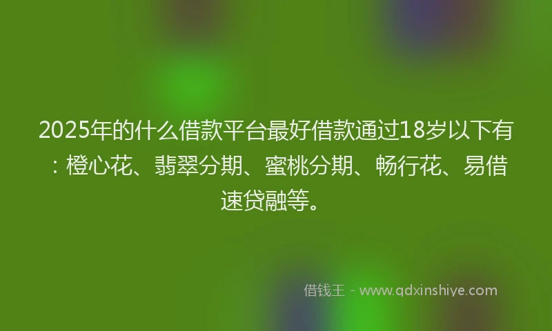 2025年的什么借款平台最好借款通过18岁以下有：橙心花、翡翠分期、蜜桃分期、畅行花、易借速贷融等。