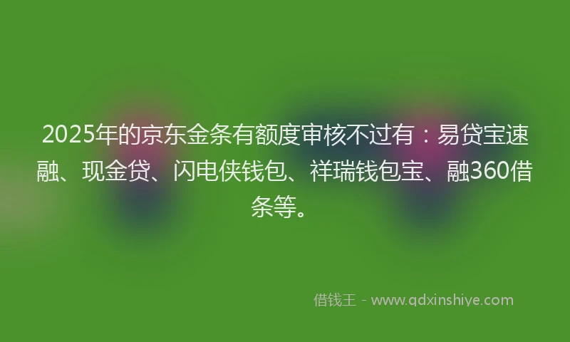 2025年的京东金条有额度审核不过有：易贷宝速融、现金贷、闪电侠钱包、祥瑞钱包宝、融360借条等。