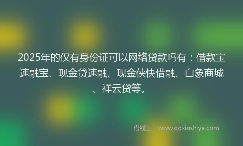 2025年的仅有身份证可以网络贷款吗有：借款宝速融宝、现金贷速融、现金侠快借融、白象商城、祥云贷等。