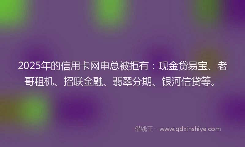 2025年的信用卡网申总被拒有：现金贷易宝、老哥租机、招联金融、翡翠分期、银河信贷等。