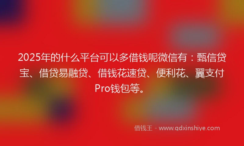 2025年的什么平台可以多借钱呢微信有：甄信贷宝、借贷易融贷、借钱花速贷、便利花、翼支付Pro钱包等。