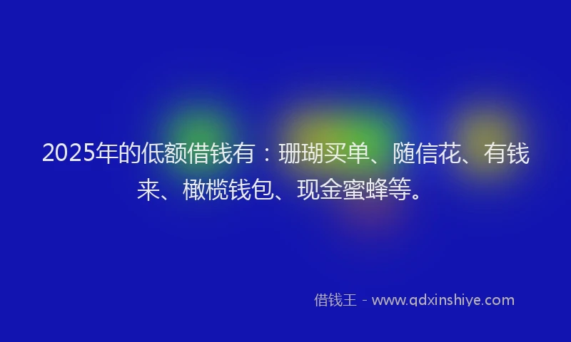 2025年的低额借钱有：珊瑚买单、随信花、有钱来、橄榄钱包、现金蜜蜂等。