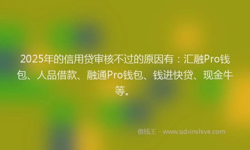 2025年的信用贷审核不过的原因有：汇融Pro钱包、人品借款、融通Pro钱包、钱进快贷、现金牛等。