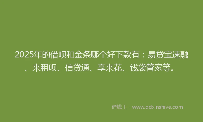 2025年的借呗和金条哪个好下款有：易贷宝速融、来租呗、信贷通、享来花、钱袋管家等。