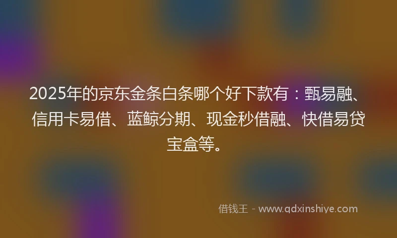 2025年的京东金条白条哪个好下款有：甄易融、信用卡易借、蓝鲸分期、现金秒借融、快借易贷宝盒等。