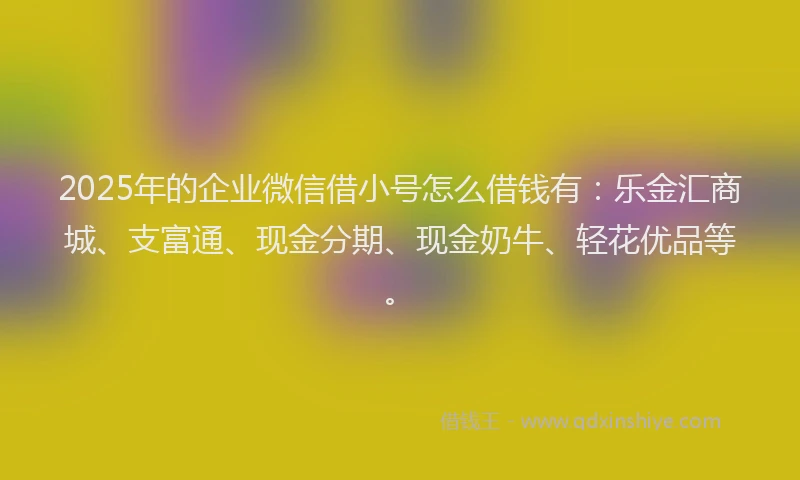 2025年的企业微信借小号怎么借钱有：乐金汇商城、支富通、现金分期、现金奶牛、轻花优品等。