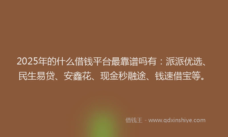 2025年的什么借钱平台最靠谱吗有：派派优选、民生易贷、安鑫花、现金秒融途、钱速借宝等。