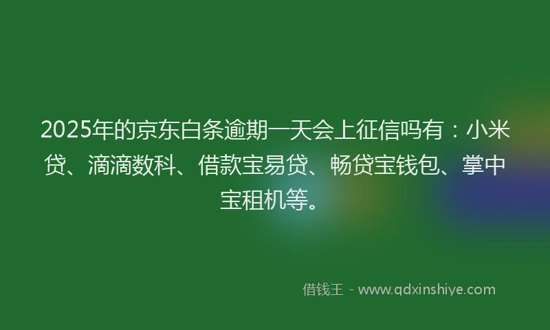 2025年的京东白条逾期一天会上征信吗有：小米贷、滴滴数科、借款宝易贷、畅贷宝钱包、掌中宝租机等。