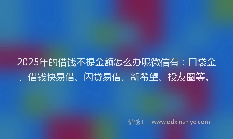 2025年的借钱不提金额怎么办呢微信有：口袋金、借钱快易借、闪贷易借、新希望、投友圈等。