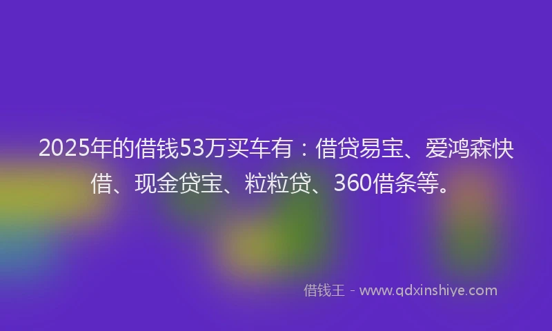 2025年的借钱53万买车有：借贷易宝、爱鸿森快借、现金贷宝、粒粒贷、360借条等。