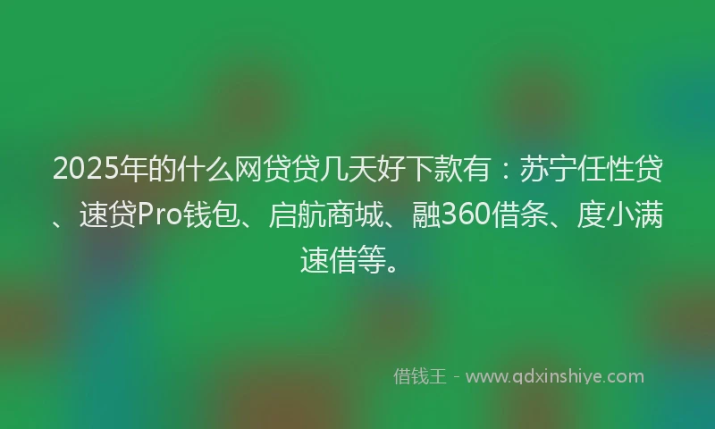 2025年的什么网贷贷几天好下款有：苏宁任性贷、速贷Pro钱包、启航商城、融360借条、度小满速借等。