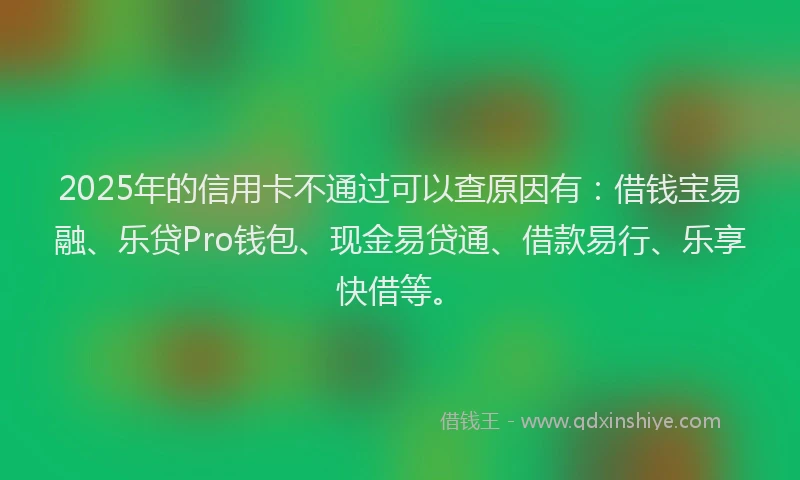 2025年的信用卡不通过可以查原因有：借钱宝易融、乐贷Pro钱包、现金易贷通、借款易行、乐享快借等。