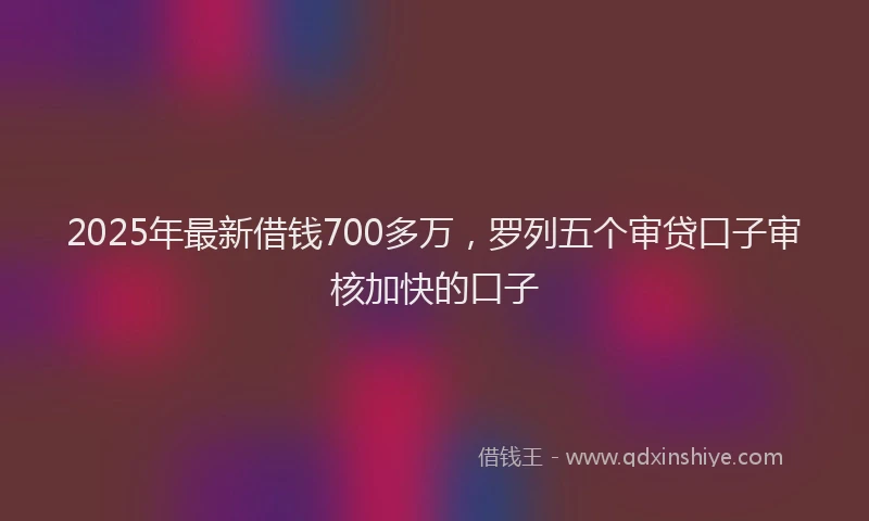2025年最新借钱700多万，罗列五个审贷口子审核加快的口子