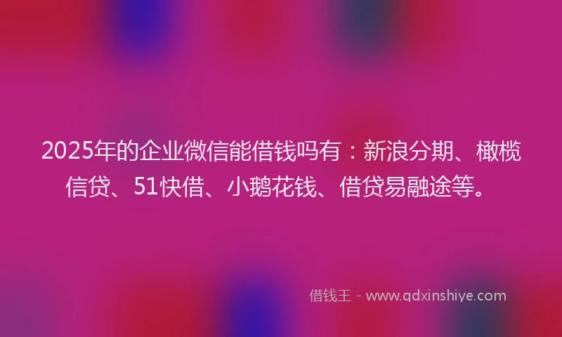 2025年的企业微信能借钱吗有：新浪分期、橄榄信贷、51快借、小鹅花钱、借贷易融途等。