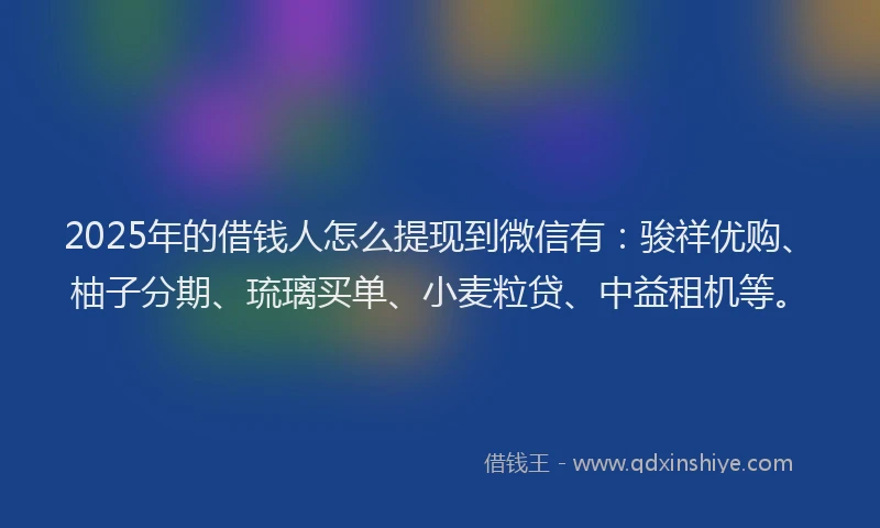 2025年的借钱人怎么提现到微信有：骏祥优购、柚子分期、琉璃买单、小麦粒贷、中益租机等。