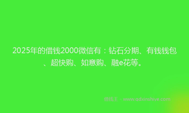 2025年的借钱2000微信有：钻石分期、有钱钱包、超快购、如意购、融e花等。