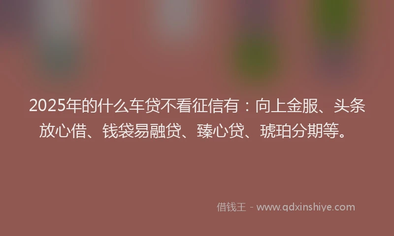 2025年的什么车贷不看征信有：向上金服、头条放心借、钱袋易融贷、臻心贷、琥珀分期等。