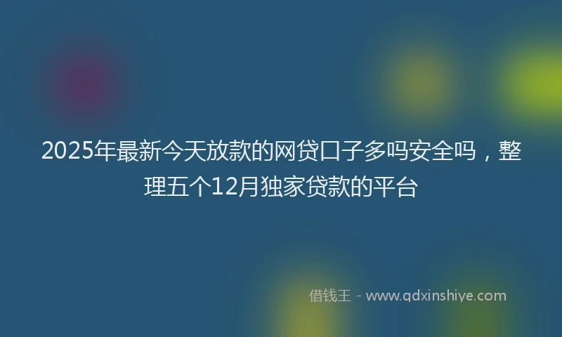 2025年最新今天放款的网贷口子多吗安全吗，整理五个12月独家贷款的平台